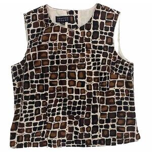 Vtg 90s Spenser Jeremy Silk Top Sz 12 Brown Abstract Animal Earthy Whimsigoth